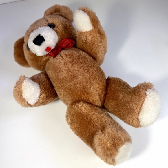 Vintage 1968 R Dakin Jointed Brown Plush Teddy Bear Stuffed Animal Red Bow 12" - Picture 7 of 11